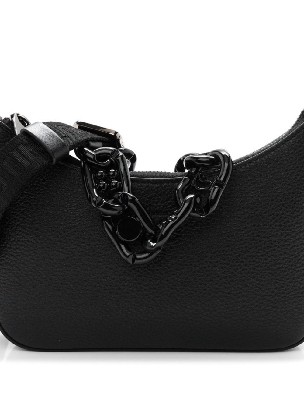Christian Louboutin Black Pebbled Mini Shoulder Bag with Glossy Chain